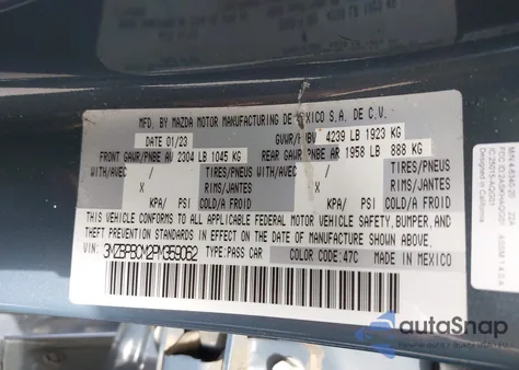 2023 Mazda Mazda3 2.5 S Carbon Edition from USA, damaged, VIN 3MZBPBCM2PM359062